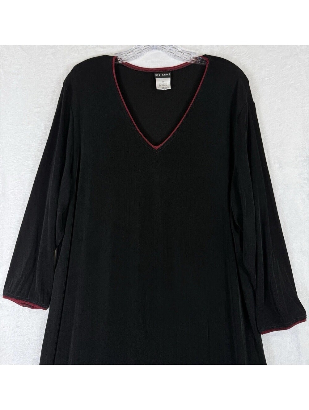 Citiknits 1X Dress Maxi Long Sleeve Black Red Trim Plus Size Womens